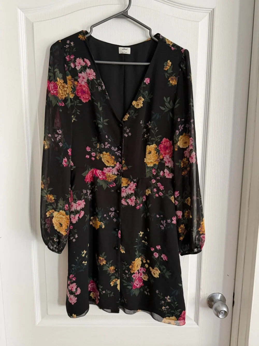 Aritzia Wilfred Nazaire Black Floral Long Sleeve Dress - Picture 2 of 10